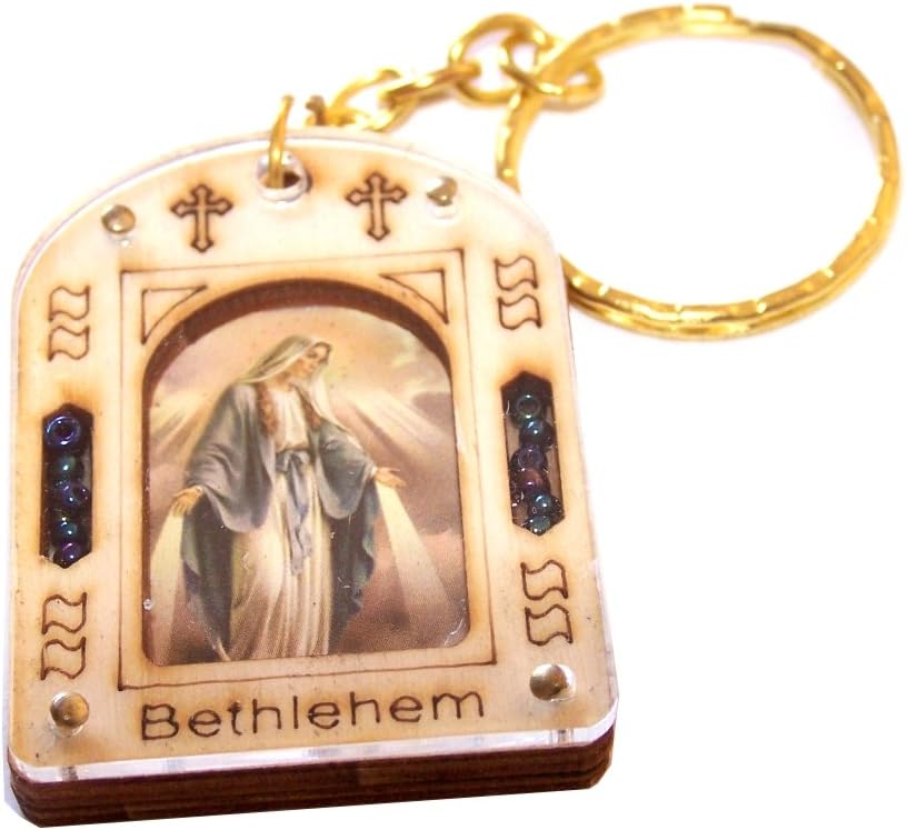 Holy Icon keys ring (2 x 1.2 inches) - Blessed Mother Mary (with Certificate - packed as gift)