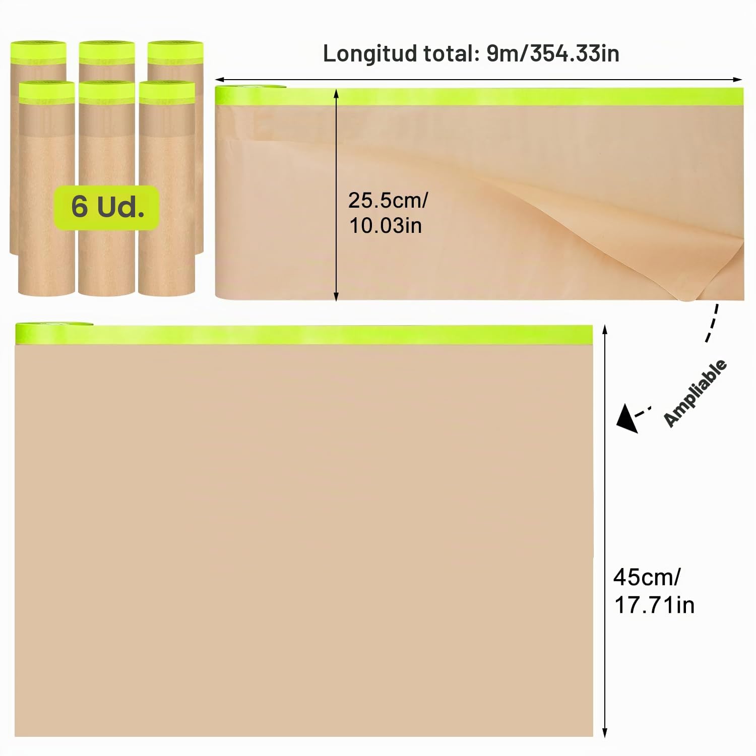 Papel De Enmascarar Papel Protector Pintura Enmascarar Autoadhesivo 6 Rollen 45cm X 9m e Film Protector Para Suelo Muebles Vehículos y Superficies Renovaciones y Pintura