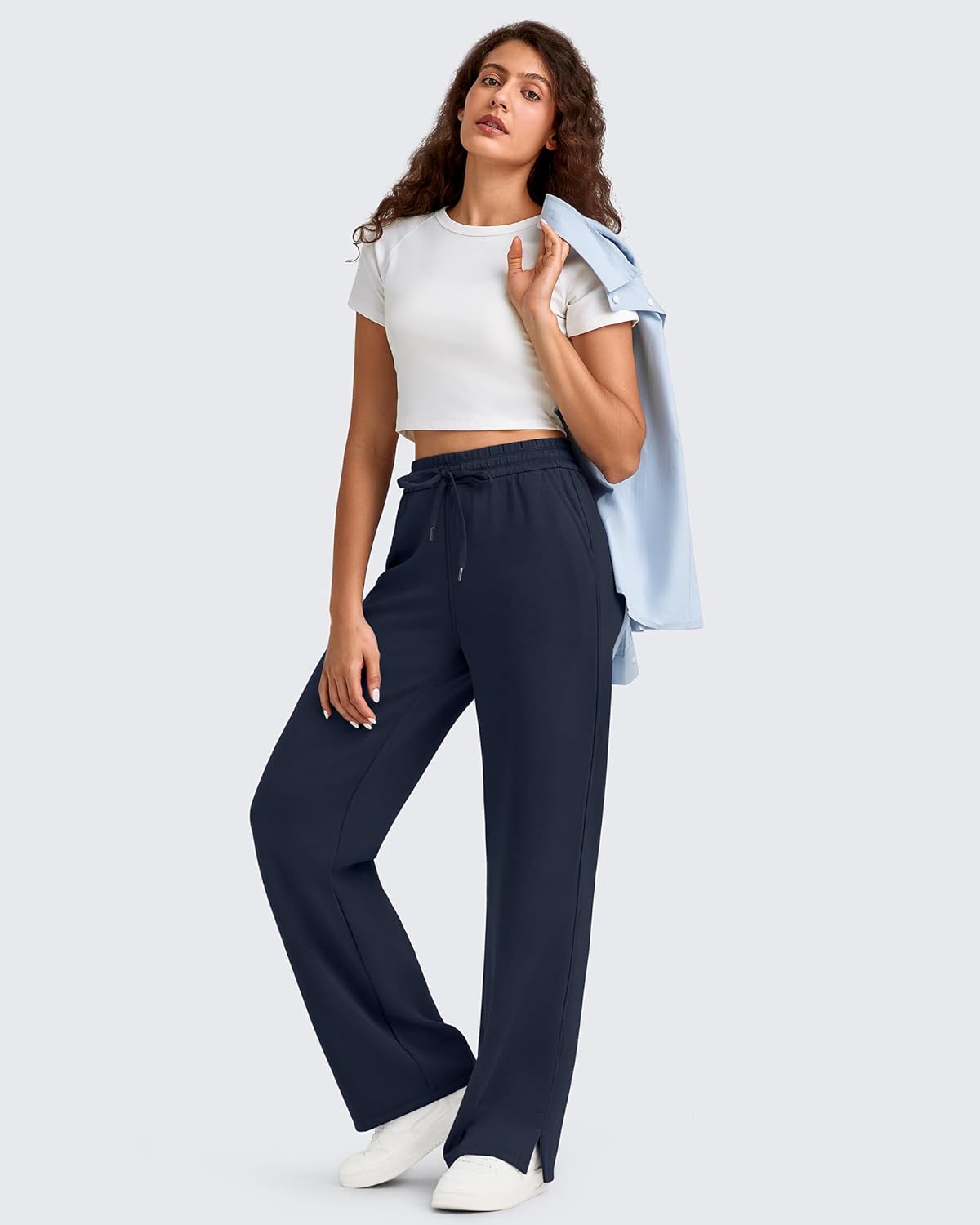 G4Free Smoofit Modal Soft Women's Wide Leg Sweatpants High Waisted Drawstring Side Slit Casual Pants