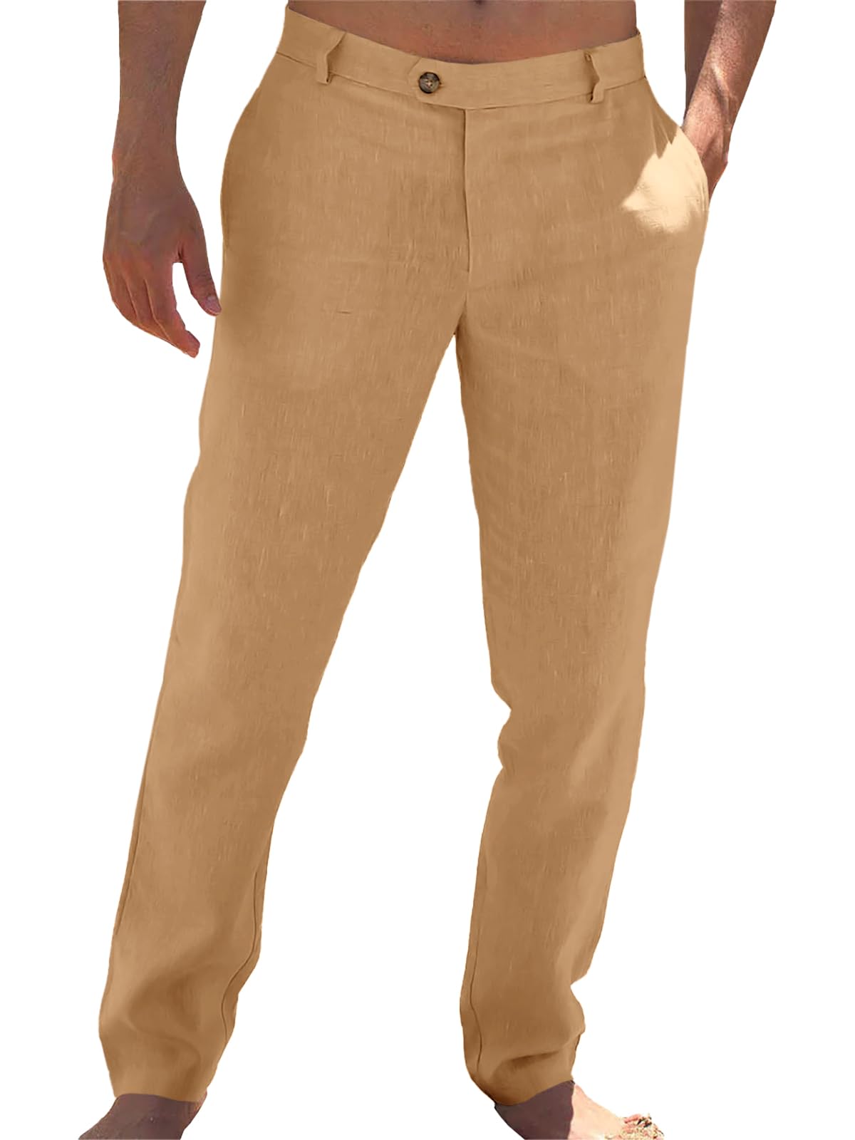 Runcati Mens Casual Pants Elastic Waist Linen Lightweight Straight-Legs Loose Fit Summer Beach Yoga Dress Trousers
