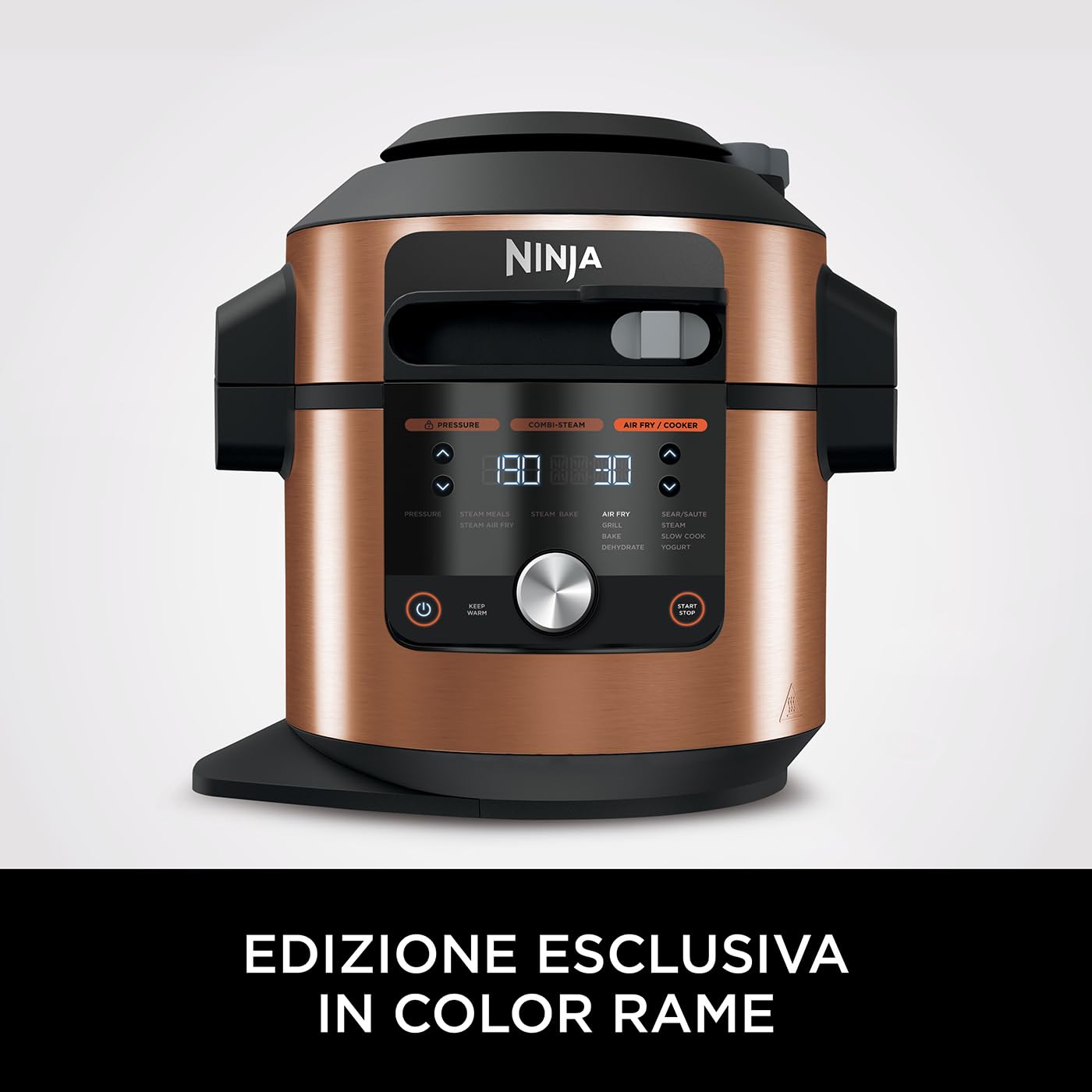 Ninja Foodi MAX Multicooker con Coperchio SmartLid, 12 Funzioni, Cottura Intelligente, 7.5L, Pentola a Pressione, Friggitrice ad Aria, Cottura a Vapore, e Cottura Lenta, Rame/Nero, OL650EUCP