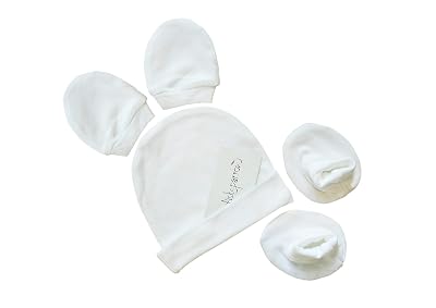 Picksparrow Baby Cotton Cap-Booties-Mittens Set(1)/Newborn Essentials (Design - Plain White, 0 Months-3 Months)