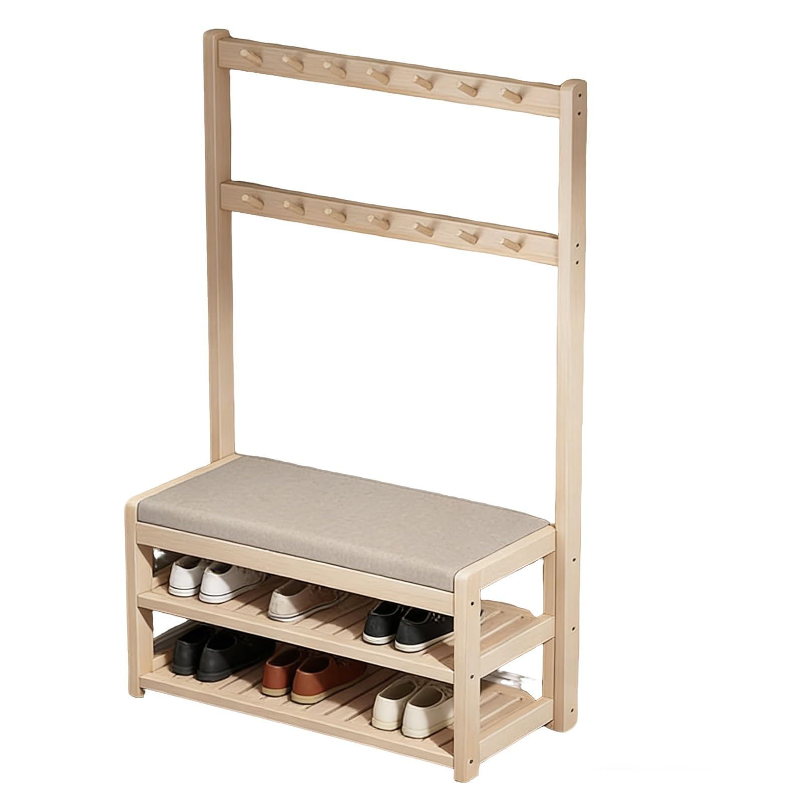 FGXHHS Space-Saving Hall Tree with Bench & Shoe Sto Wooden Coat Rack for Entryway, Double-Row Hoo Coats, Hats, Handbags Scarves (70cm)