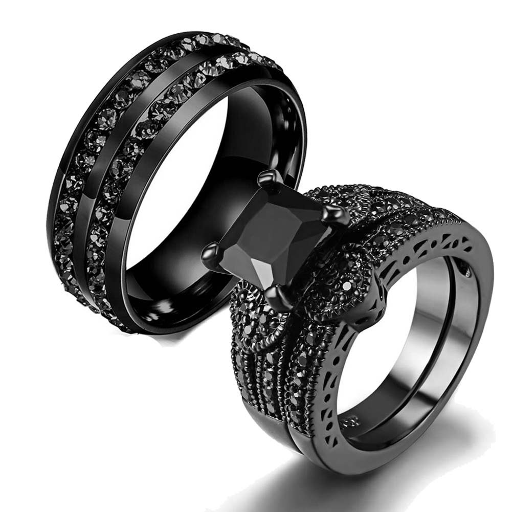 Gy JewelryCouple Ring His Hers Women Black Gold Filled Cz Men Stainless Steel Bridal Sets Wedding Band
