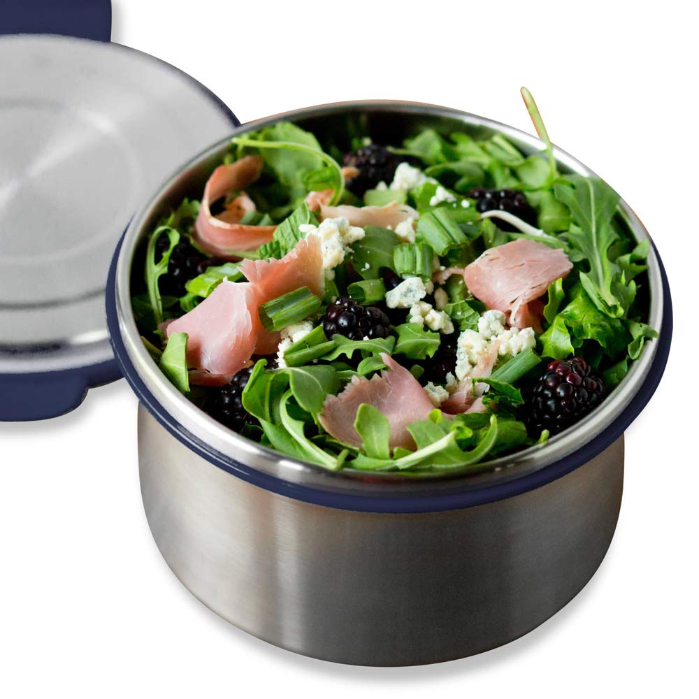 LunchBots Salad Bowl Lunch Container - 6 Cup - Leak Proof Lid - Stainless Steel Inside - Not Insulated - BPA Free, Dishwasher Safe - Navy - 6 cup