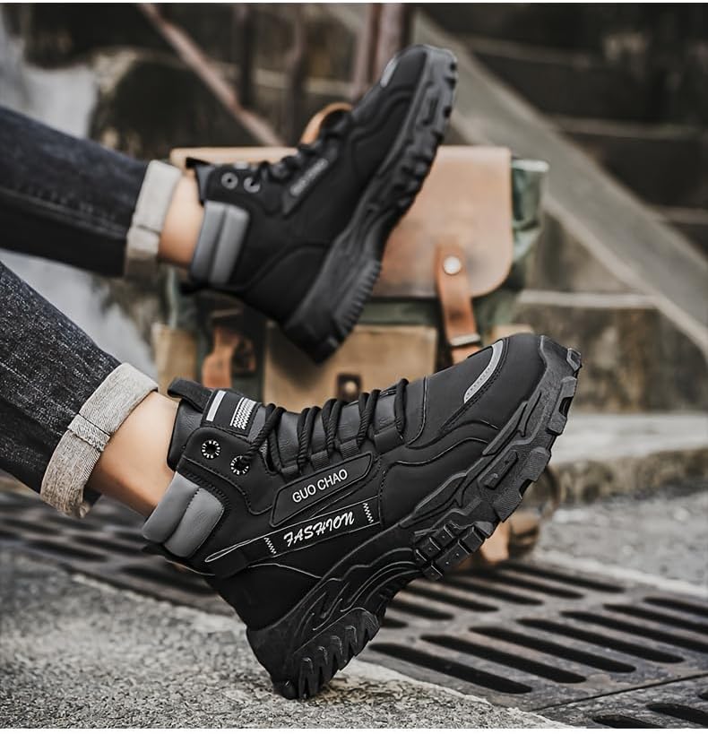 Durable Men's High-Top Work Boots - Non-Slip, Lace-Up Casual Sneakers for All Seasons - Image 4