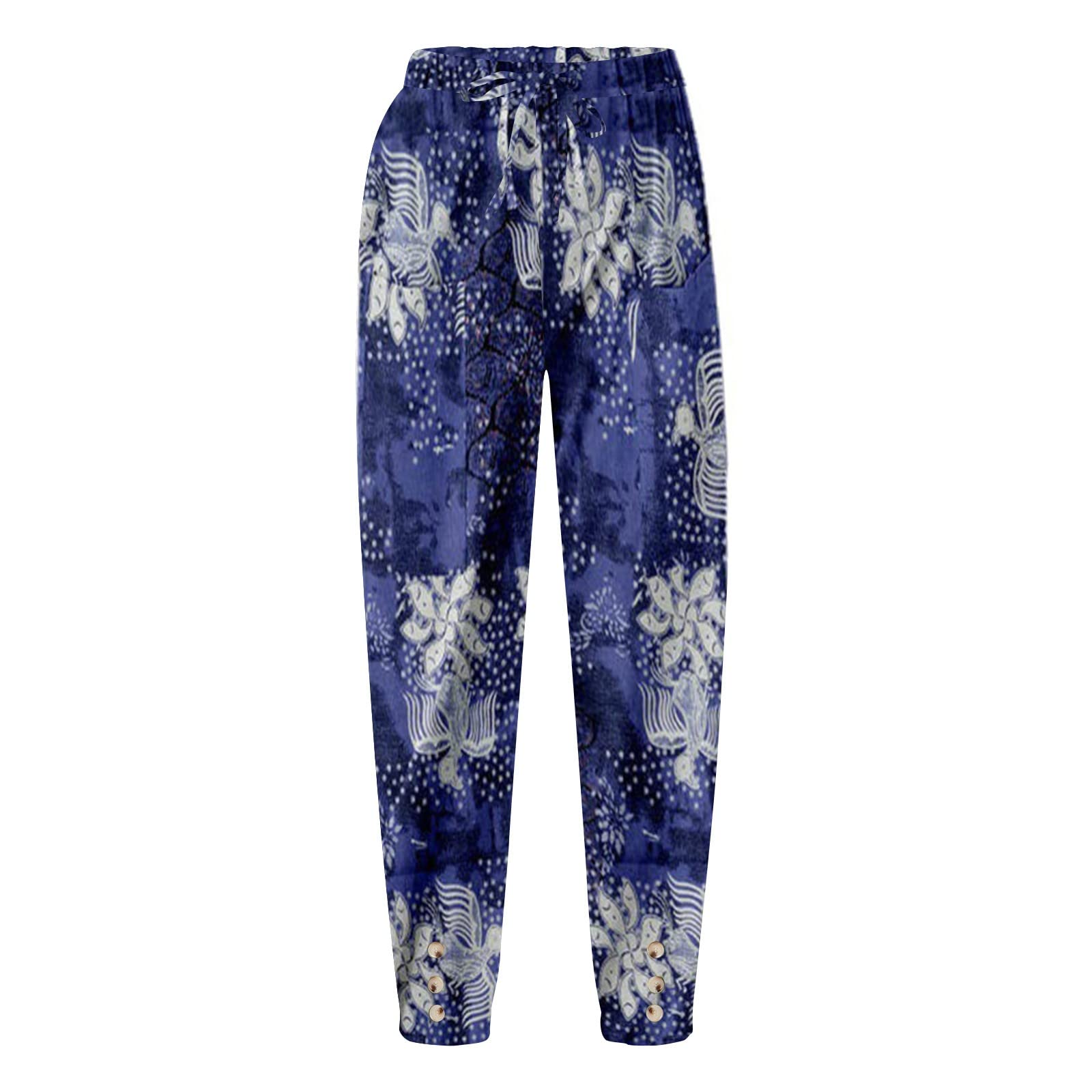 Pantaloni Lunghi Mare Donna - Pantaloni Harem Donna Estivi Vita Alta Gamba Larga Casual Pantalone Vintage Stampa Boho con Coulisse Leggeri Comodi con Tasche Spiaggia Pantalone