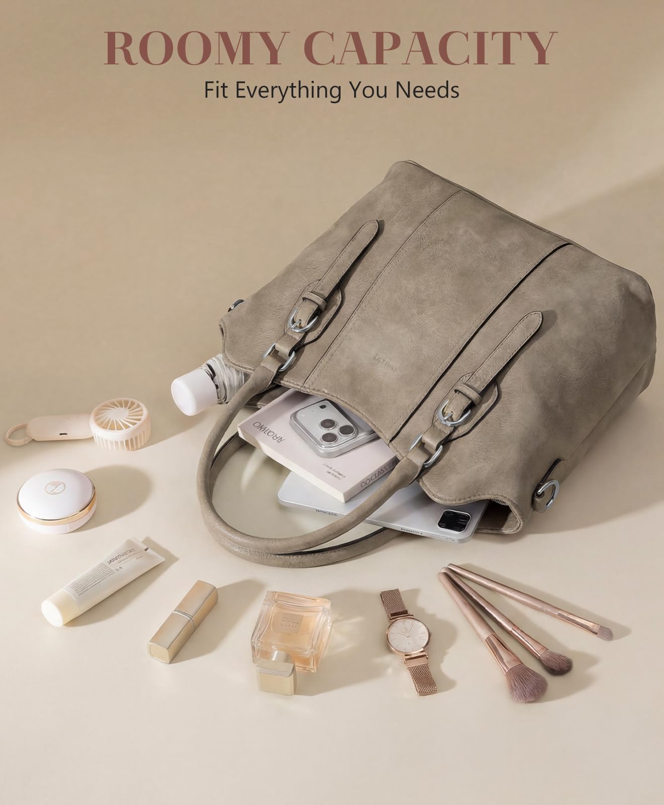 VASCHY Grand Sac à Main Femme en Cuir PU, Sac Fourre Tout Pratique avec Bandoulière de Guitare pour Cours Travail Voyage Cadeau