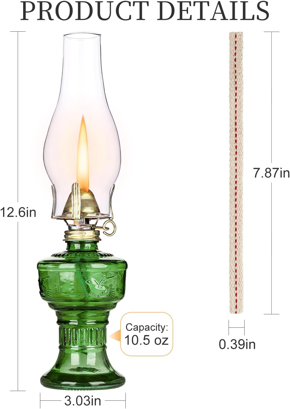 2 Pcs Chamber Oil Lamps for Indoor Vintage Kerosene Lamp Rustic Hurricane Kerosene Lantern with Adjustable Fire Wick Lighting Oil Lantern for Tabletop Decor and Emergency Lighting, 13'' High (Green)