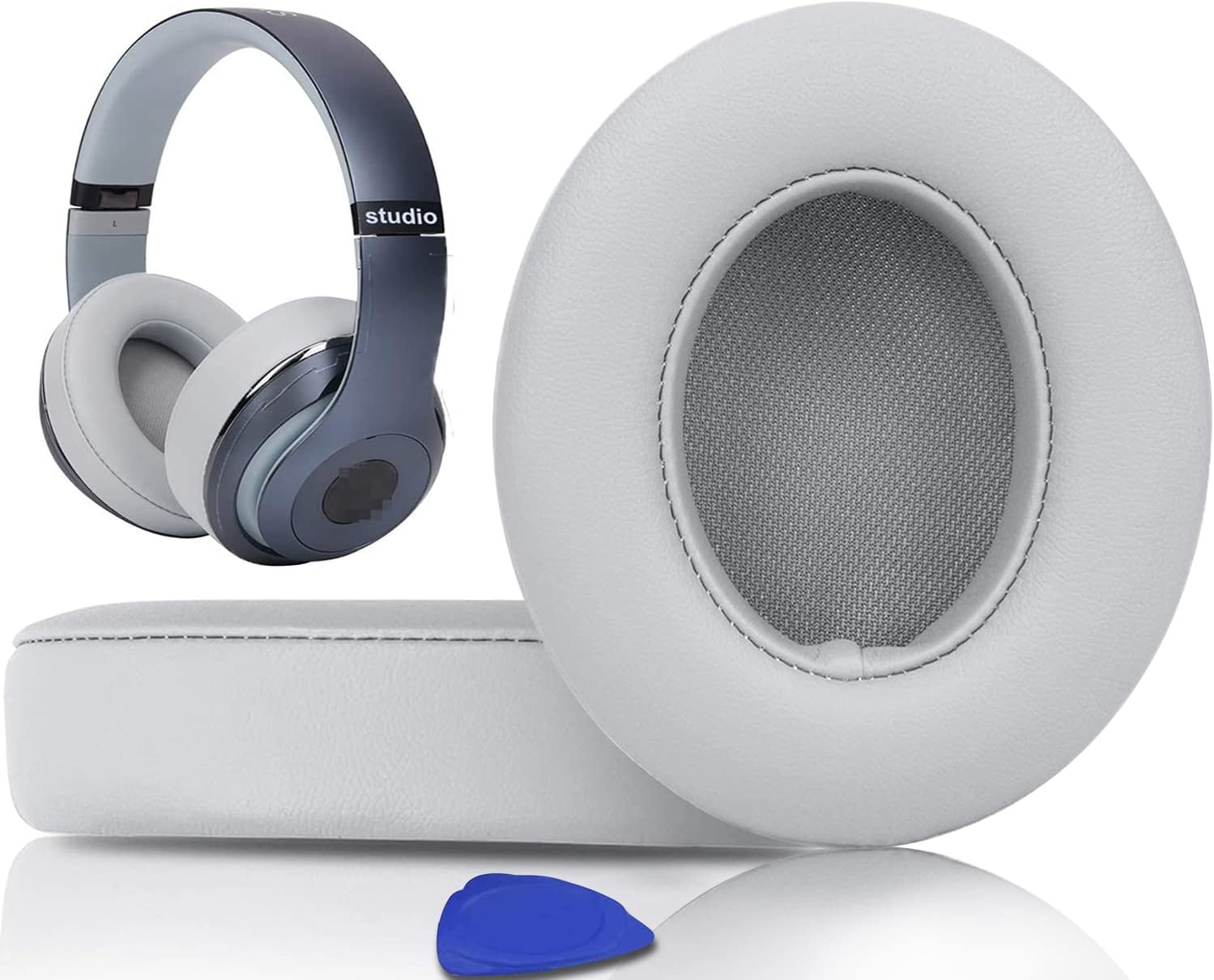 SoloWIT Replacement Ear Pads Cushions for Beats Studio 2 & Studio 3 Wired & Wireless Headphones, Earpads with Soft Protein Leather, Noise Isolation Memory Foam, Added Thickness - Light Grey