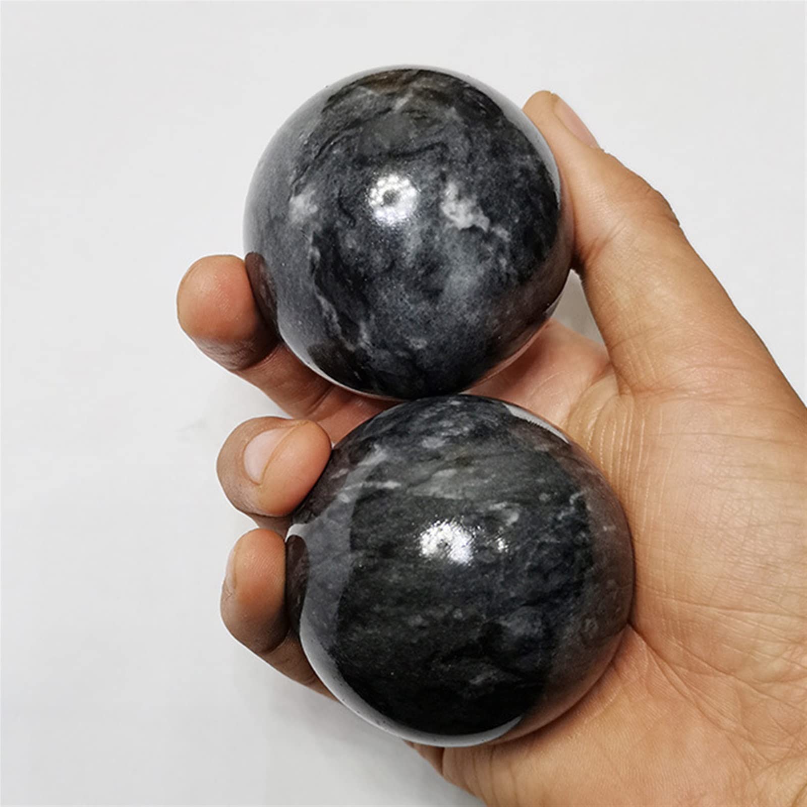 Cristal natural en bruto 1 par 50 mm Natural Jade Baoding Ball Fitness Handball Cuarzo Esfera Relajación Mano Muñeca Ejercicio Masaje Terapia Piedra Inicio Colecciones ( Color : Ice Afghani Jade )