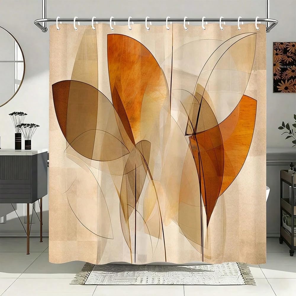 awitufhgp Minimalist Geometric Leaf Shower Curtain - Modern Abstract Art Design, Polyester Bathroom Curtain, Minimalist Decor(182x198cm/72x78in(WxH))