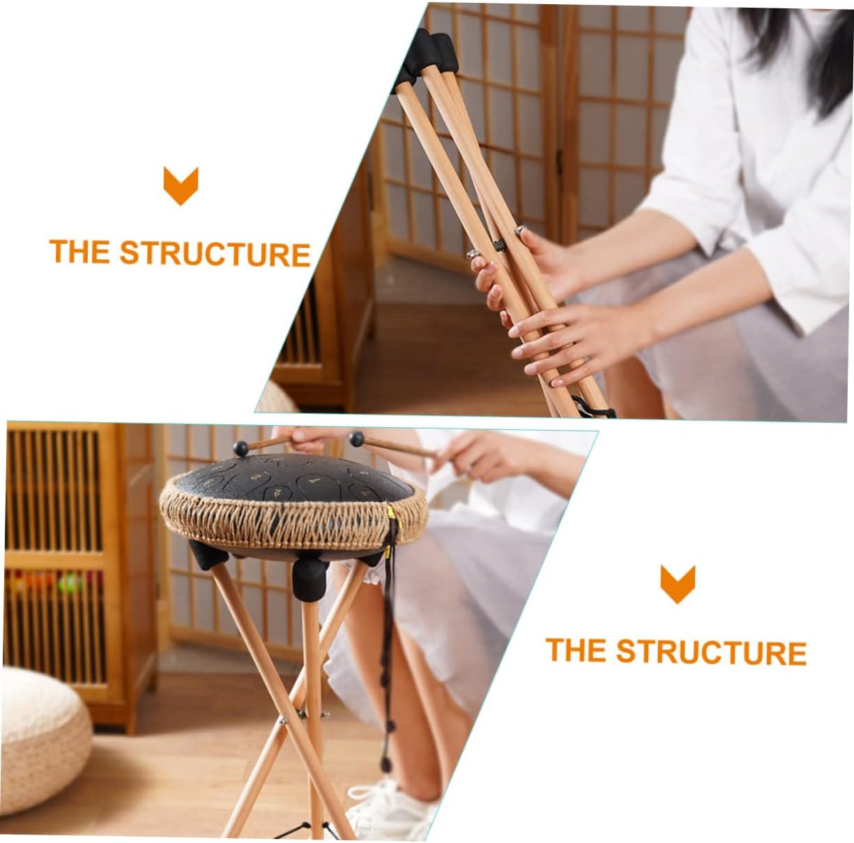 LIOOBO Professional Tongue Drum Bracket Wooden Stand for Drum Tripod Steeldrum Base