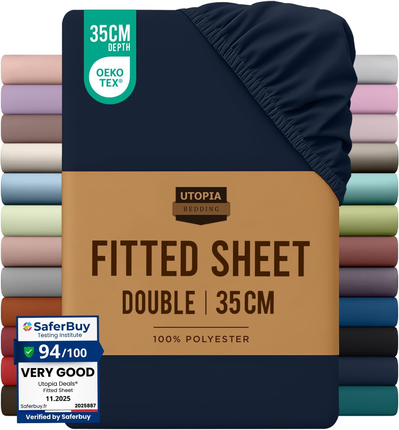 Utopia Bedding Fitted Sheet Double, Navy – Deep Pocket 14 inch (35 cm) – Easy Care – OEKO-TEX Certified – Soft Brushed Microfibre Fabric – Shrinkage and Fade Resistant – Bottom Sheet