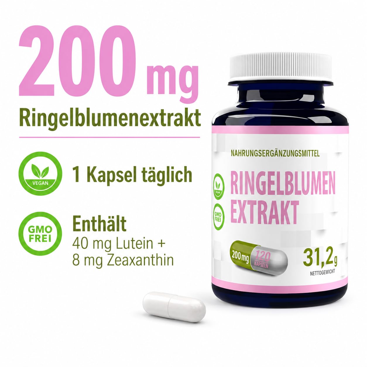 Hepatica Lutein 40 mg & Zeaxanthin 8 mg | aus Ringelblumen-Extrakt | für Augen, Makula & Sehkraft | 120 vegane Kapseln | GMP & Laborgeprüft