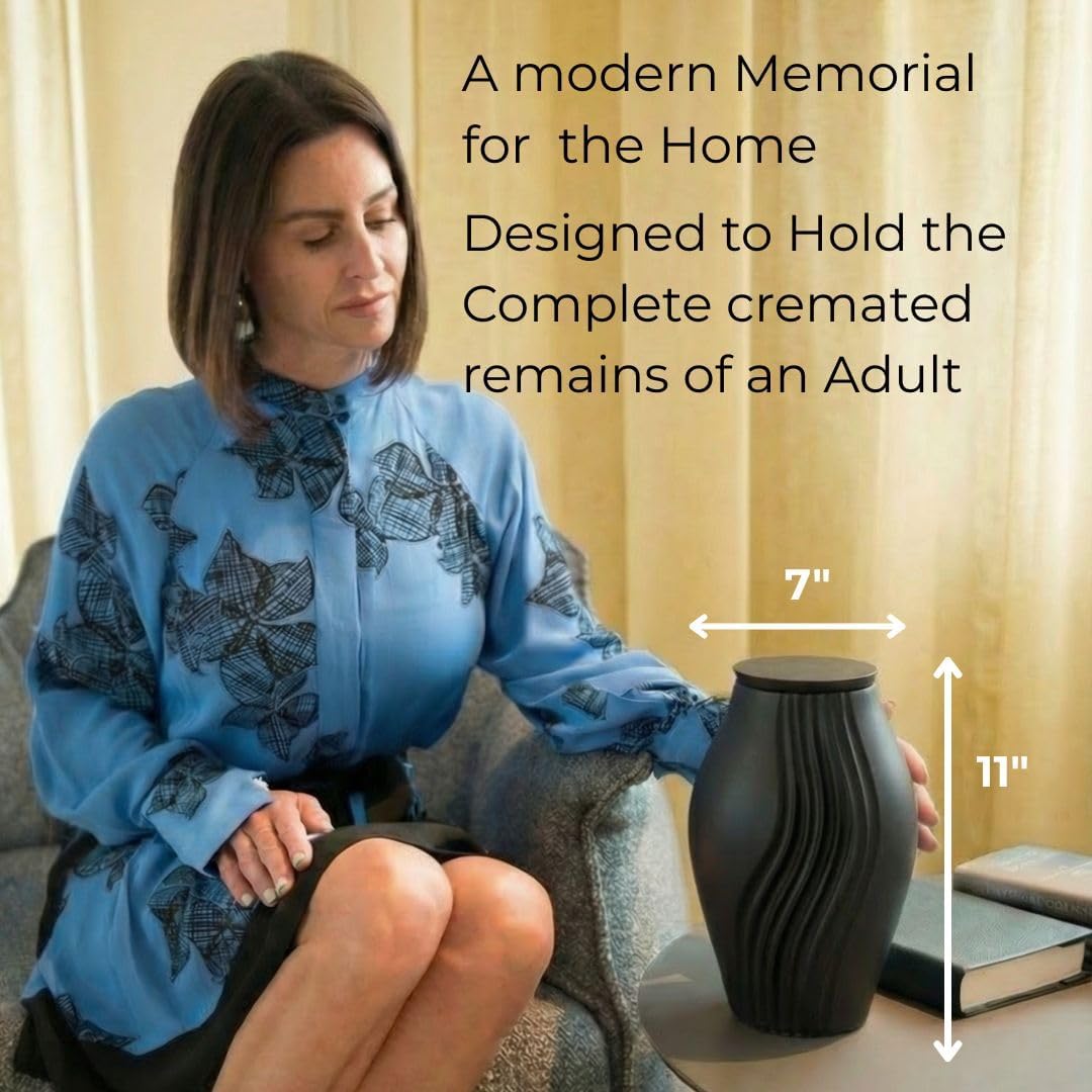 Essence Black Modern Cremation Urn for Adults – Sculptural Aluminum Urn Designed for Home Décor, Satin Black Finish & Secure Screw-Top Lid - Image 2