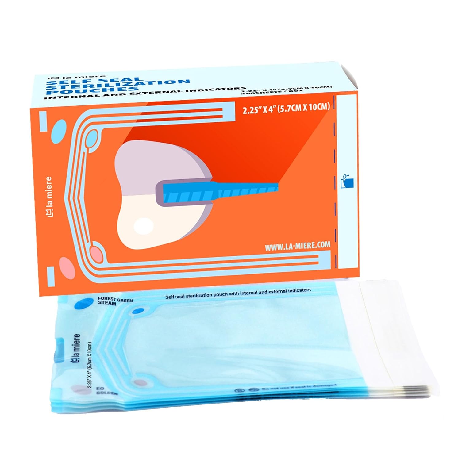 LA MIERE 2000P 2.25"X 4" Self Sterilization Pouches for Dental Offices, Autoclave 10 Boxes 2.25"X 4"