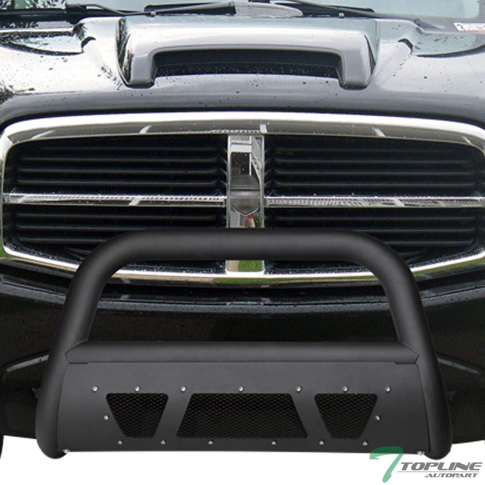 Matte Black Studded Mesh Bull Bar Brush Push Front Bumper Grill Grille Guard with Skid Plate Compatible with 04-09 10 Dodge Durango / 06 07-09 Chrysler Aspen