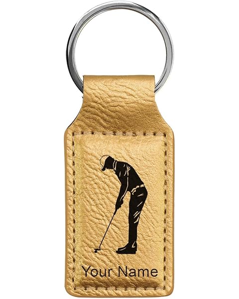 LaserGram Rectangle Keychain, Golfer Putting, Personalized Engraving Included