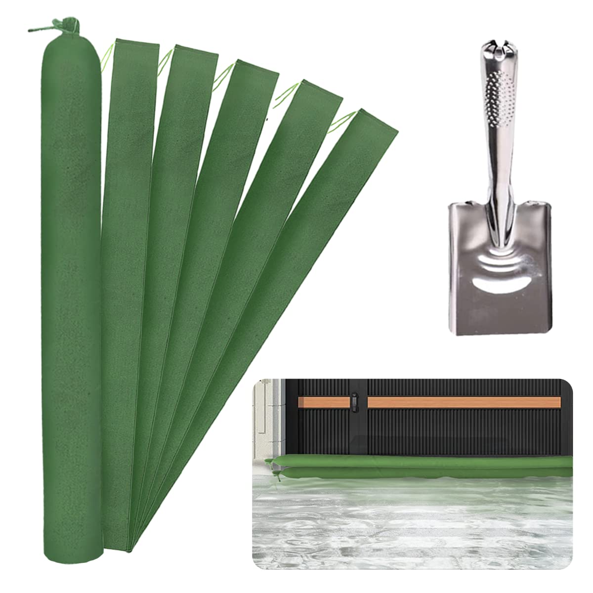 6 Pcs Sand Bags for Flooding with Shovel, Thickened Long Canvas Sand Bags 6' x 6'' Water Barrier with Elastic Band, Reusable Sandbags for Flooding Garage Door Flood Control Hurricane in Rainy Season