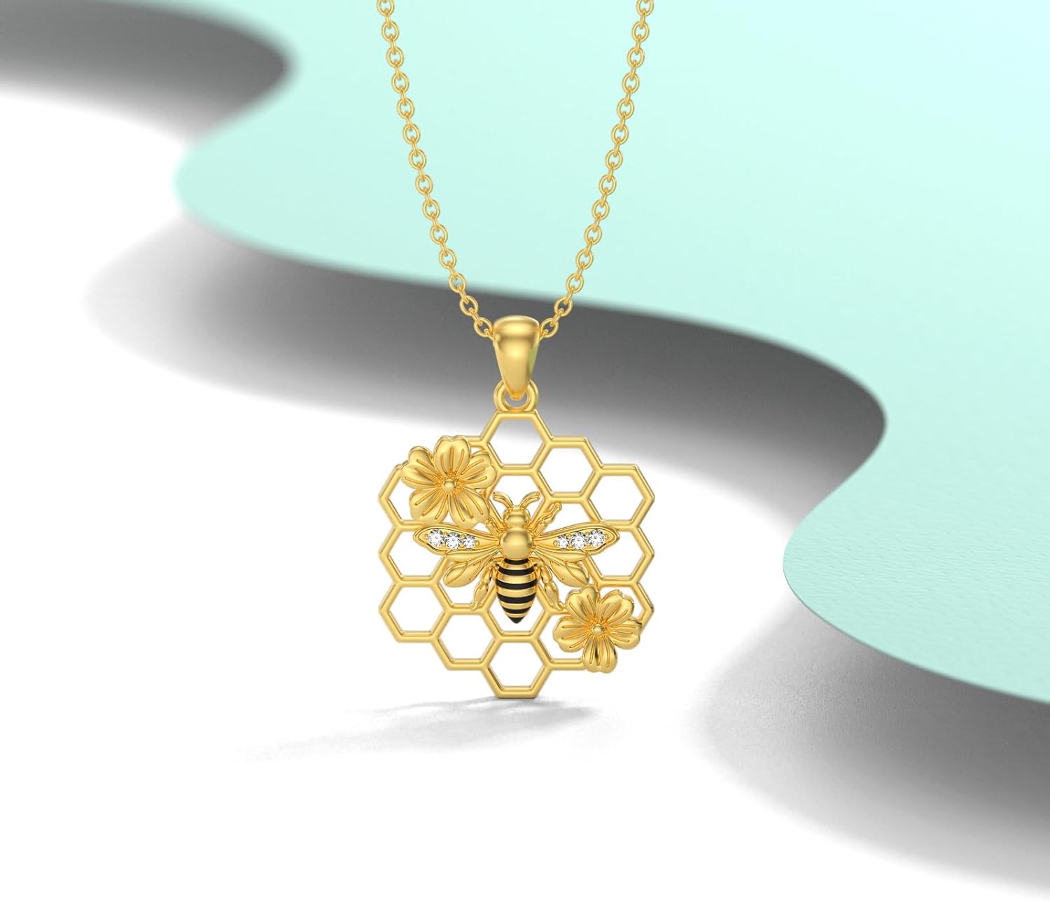 Diamond Bee Necklace 925 Sterling Silver Lab Grown Diamond Bee Honeycomb Pendant Jewelry for Women - Image 2