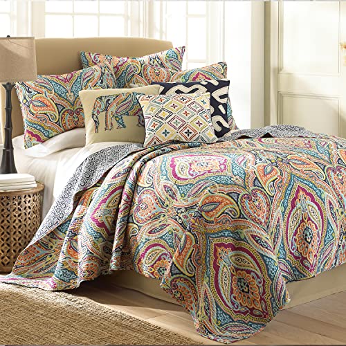 Levtex Home Magnolia Navy King Quilt Set, Paisley, 100% Cotton, Navi, Multi #TOP30