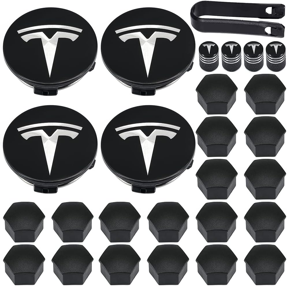 Aero Wheel Cap Kit, Tesla Wheel Hub Center Covers Lug Nut Caps for Tesla Model 3, Model Y, Model S, Model X, Silver Logo