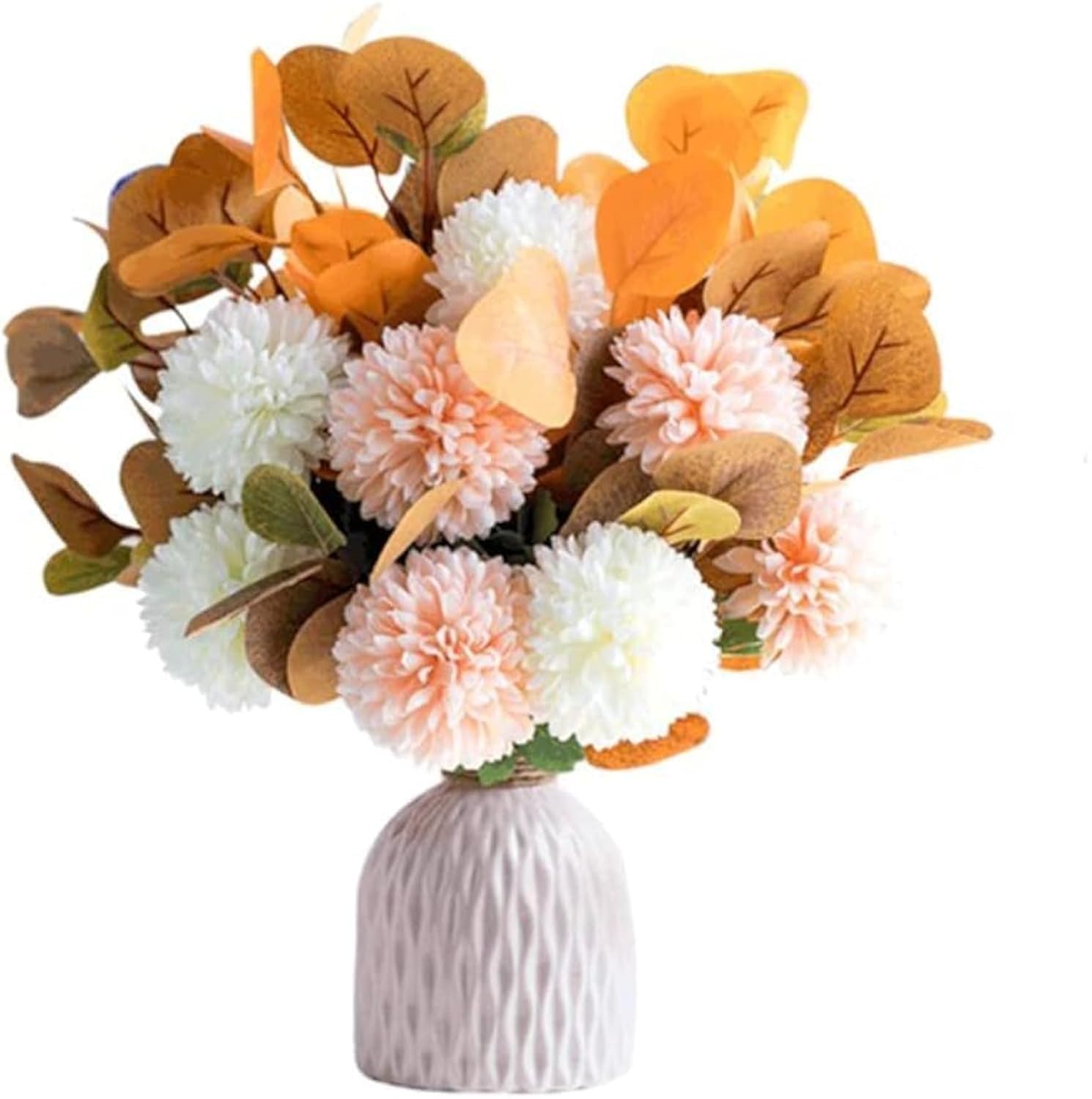 Artificial Hydrangea Flowers with Ceramic Vase Faux Hydrangea Flowers Bouquet Realistic Floral Arrangement for Home Party Table Desk Decoration Living Room Home Decoration Orange