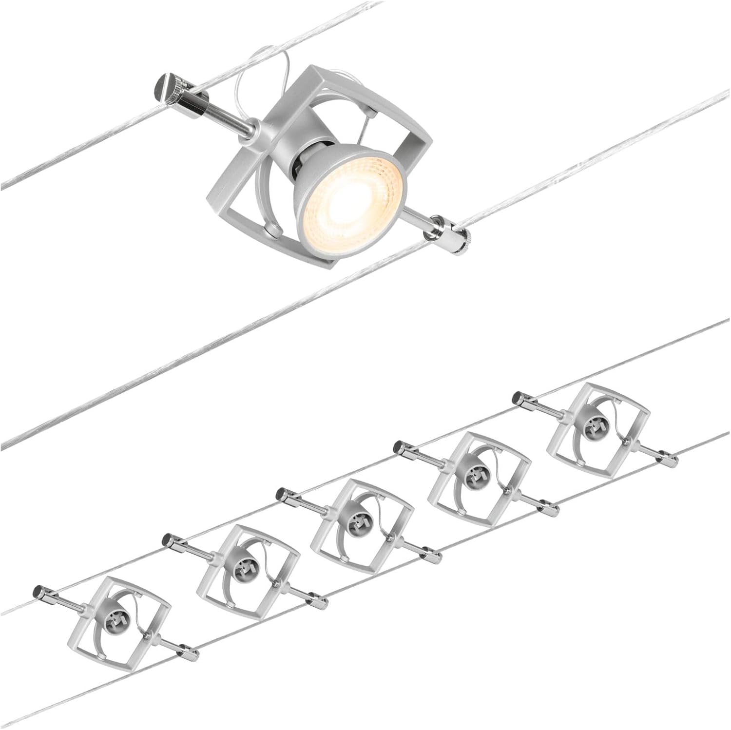 Paulmann Set Mac II Sistema de Cableado, Corduo, Corriente Continua, Máx. 5×10 W, Bombilla Tipo GU5,3, Sistema de Cableado, Bombilla No Incluida, Cable de Plástico, Color Cromado Mate, 94430
