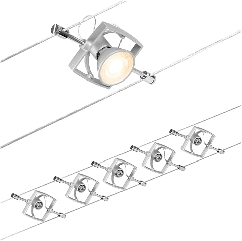 Paulmann CorDuo, sistema di cavi per faretti, 94430, set Mac II, massima CC 5 pezzi da 10 Watt l’uno, estensibile, cromato, opaco, cavi in plastica, GU 5,3, senza lampadine