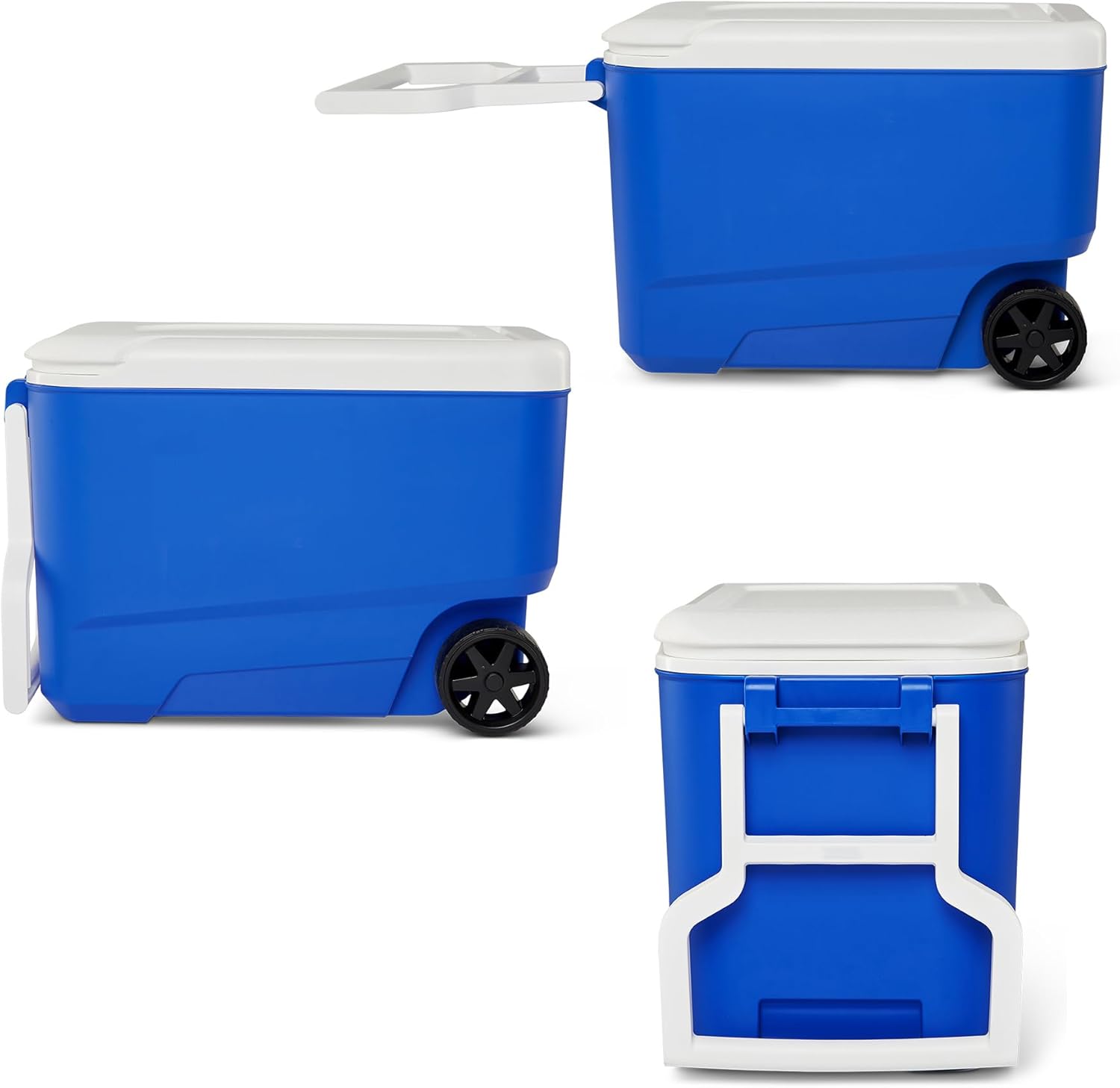 38 Qt Rolling Hard Sided Cooler, Insulated Portable Ice Chest with Tow Handle & Wheels, 53 Can Capacity for Camping, Beach, Picnic, Travel, Fishing & Outdoor Sports, Blue