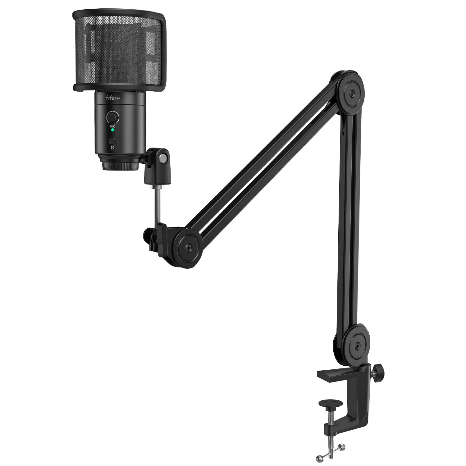 FIFINE USB/USB-C Desktop Mic and Arm Stand, PC Microphone with Pop Filter for Computer and Mac, Studio Condenser Mic with Mute Button Headphone Jack for Gaming Streaming Recording YouTube (K683A+BM63)
