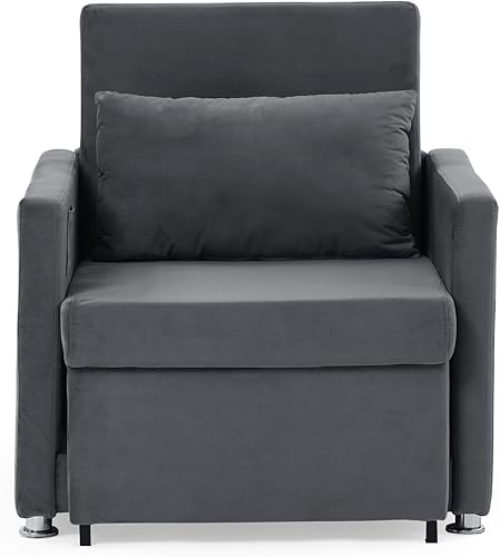 Miniatura 9 de Sofá cama convertible 2 en 1 de terciopelo individual extraíble con almohada lumbar, sillón moderno con brazo decorativo para sala de estar pequeña,