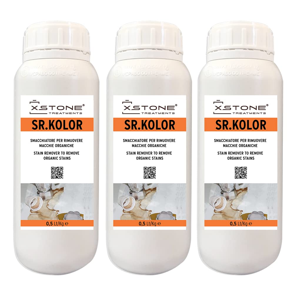SMACCHIATORE per rimuovere MACCHIE ORGANICHE come Caffè, Vino, Legno, Frutta, Erba, Fiori, Sangue su pietre naturali, ecc. Pack 3 x 0,5 Litri