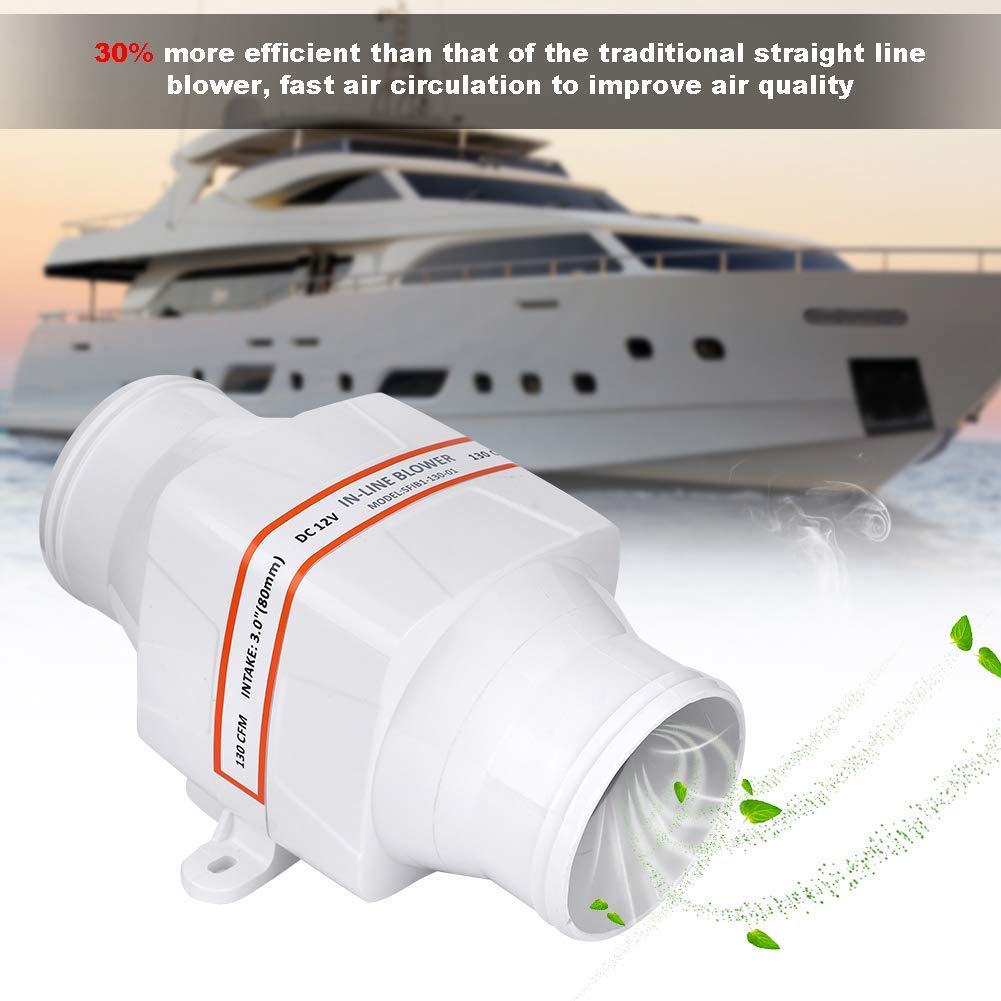 Ejoyous Ventilatore in Linea, aspiratore Silenzioso da 75 mm Ventilatore Tubolare Bianco da 12 V, Ventola di sentina per Ventilazione Barca