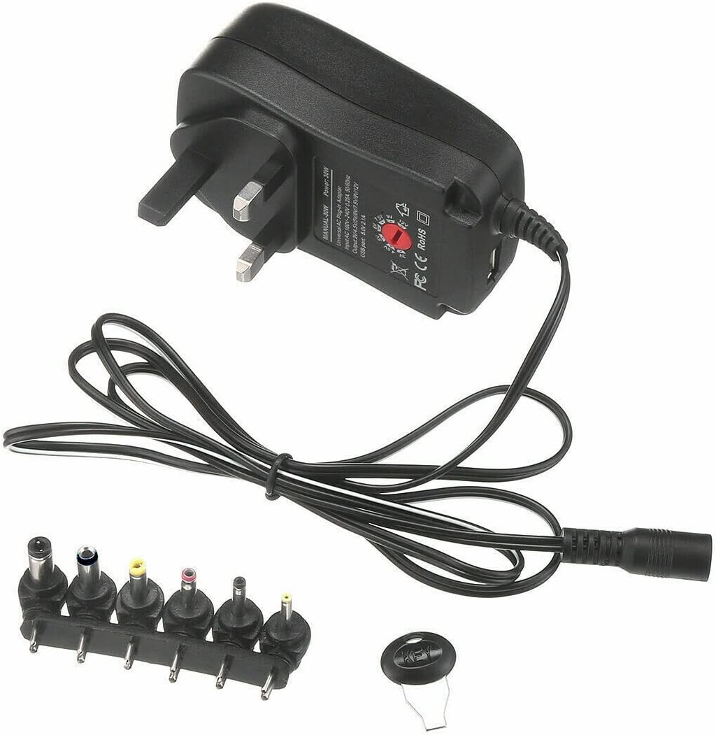 Melfi 30W Universal AC/DC 3V -12V Adapter with 6 Tips & USB Port for Household Electronics