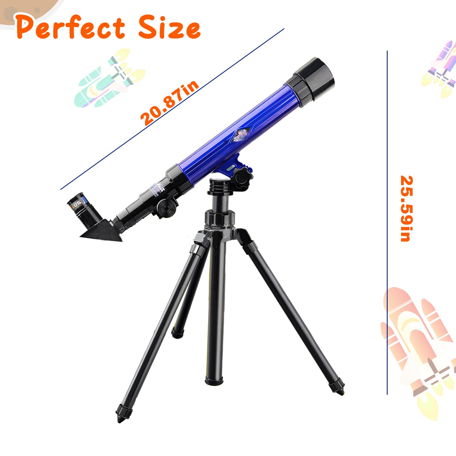 Telescopio para niños de 8 a 12 años – Brújula de deseos telescópica de astronomía para principiantes, aumento de 20 x 30 x 40 x, portátil para viajes, regalo y juguete para niñas y niños (azul) 3