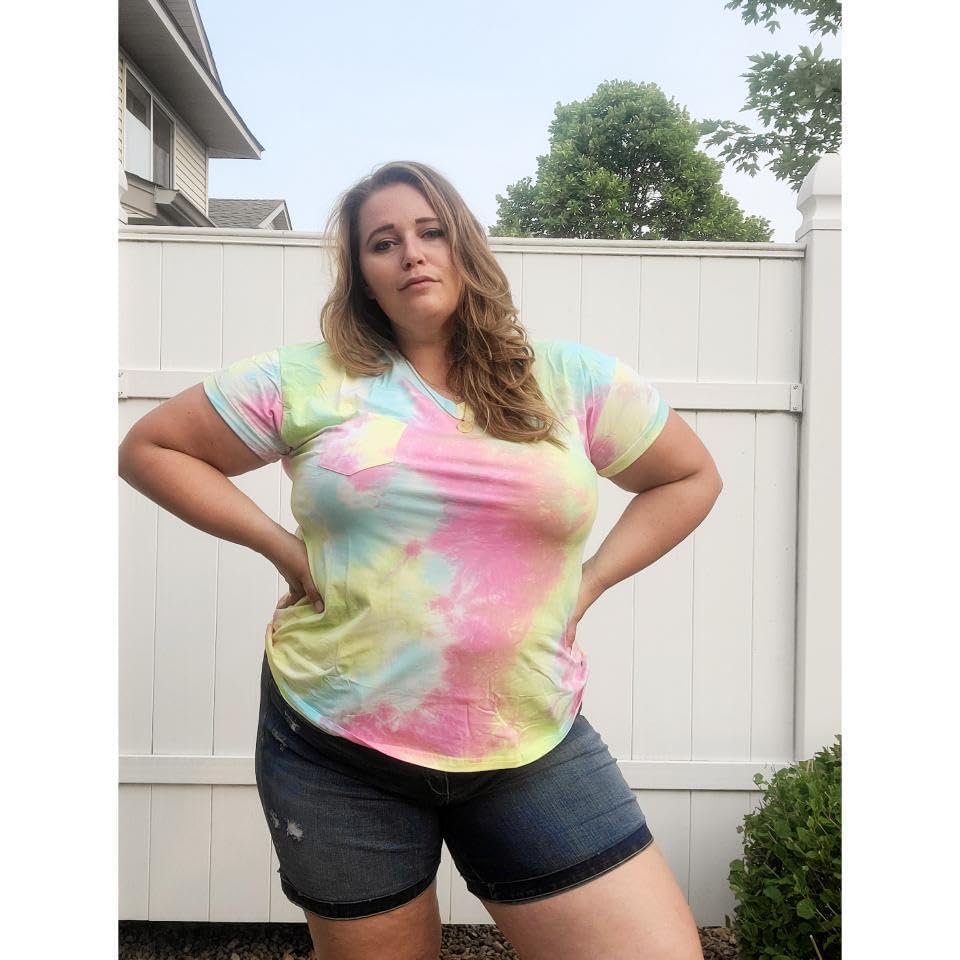 Image of TIYOMI Plus Size Tops for Women V Neck Tshirts Basic Tunic Casual Hawaii Floral Tie Dye Camo Summer Short Sleeve Tee XL-5XL
