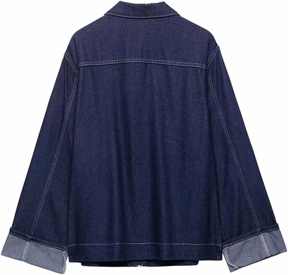 Womens Casual 2 Pieces Denim Suit Long Sleeve Denim Zipper Jacket and Elastic Waist Trousers Outfit