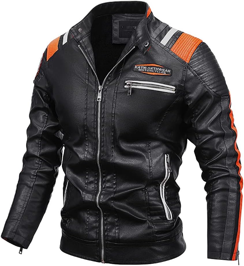 SevenDwarf casacos e jaquetas Masculina masculina gola pu jaqueta de moto jaqueta de lã com zíper quente