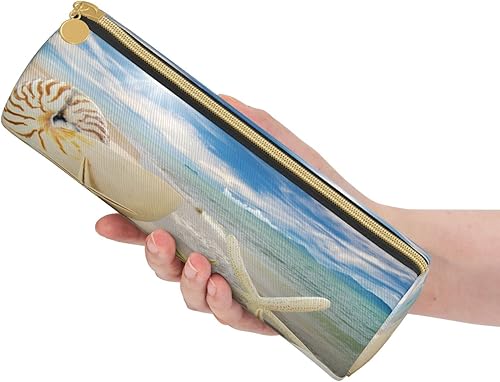 Miniatura 3 de Caja de lápices de madera con diseño de estrella de mar costera náutica de playa, caja de lápices de cielo claro para portalápices, suministros de