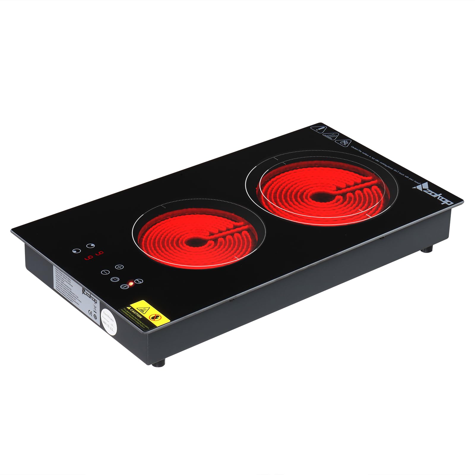 LEADZM Ceramic hob | 2 burners, 3000 W, timer, touch keys, anti-overflow, 9 power levels