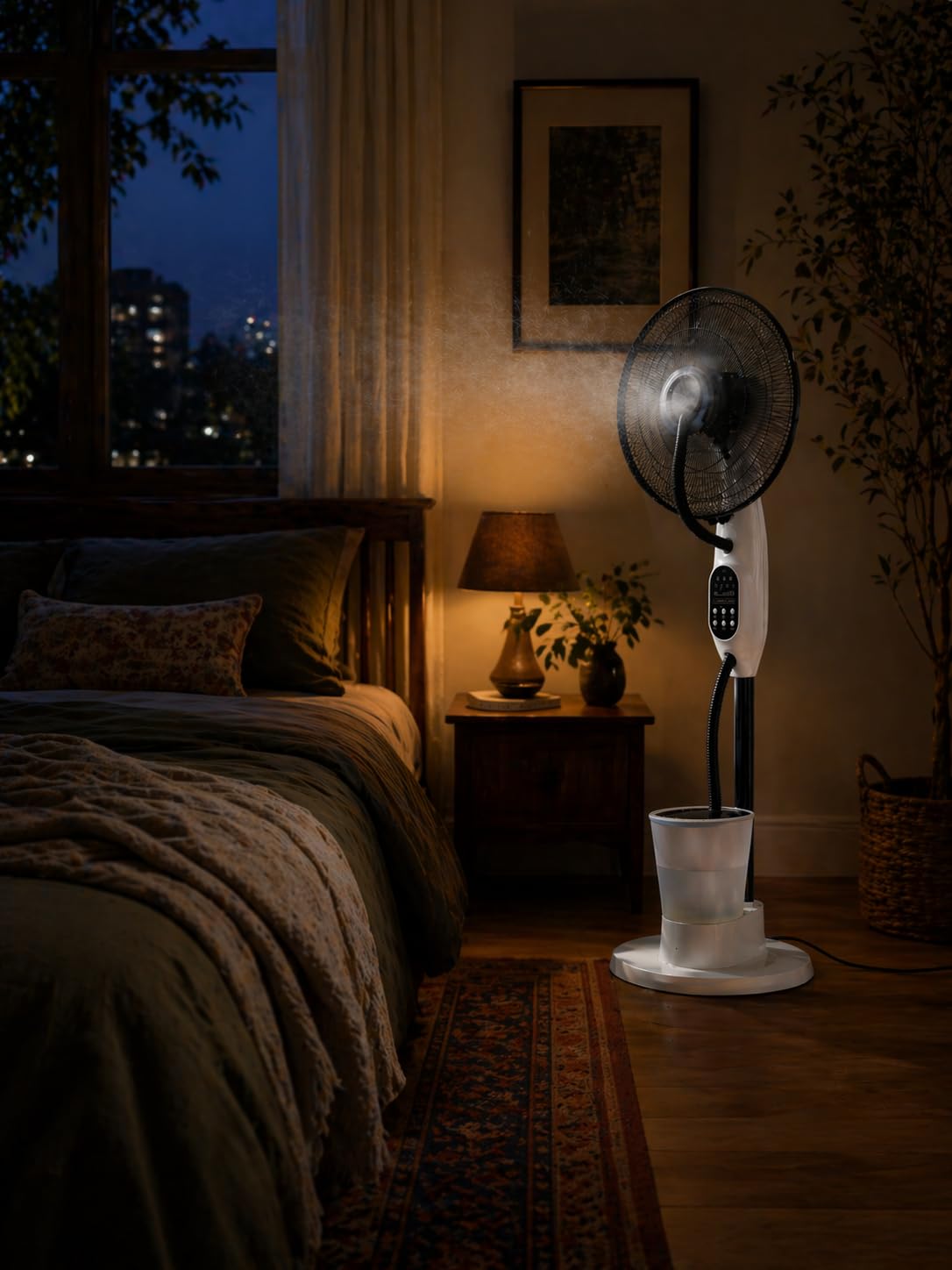 O'FRESH Ventilateur brumisateur sur Pied 125 cm – Puissant & Silencieux – Oscillation Automatique – 3 Vitesses – Intérieur – Idéal Maison, Bureau, Chambre - Rafraichit instantanémant