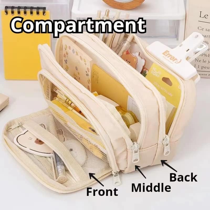 Big Capacity Pencil Case 3 Compartments Large Pencil Pouch Pen Bag Pencil Box Holder Organizer Simple Storage Aesthetic Stationery Cosmetic for Adults Men Women Office Essentials (Blue) - Image 3