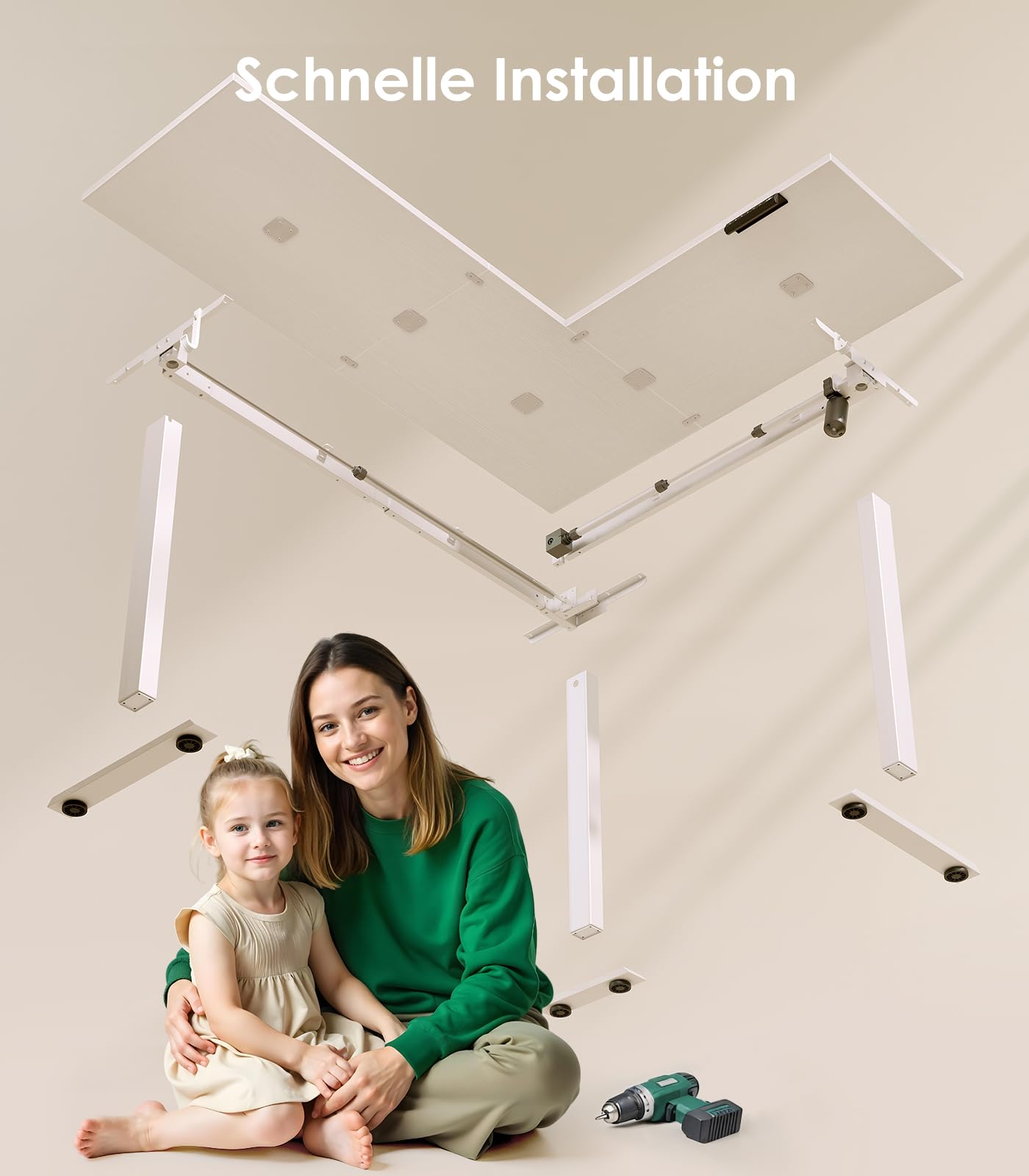 OffiGo Höhenverstellbarer Schreibtisch, 160 x 120 cm L-förmig Schreibtisch Höhenverstellbar Elektrisch, Eckschreibtisch Ergonomischer Steh-Sitz Tisch Computertisch, Weiß