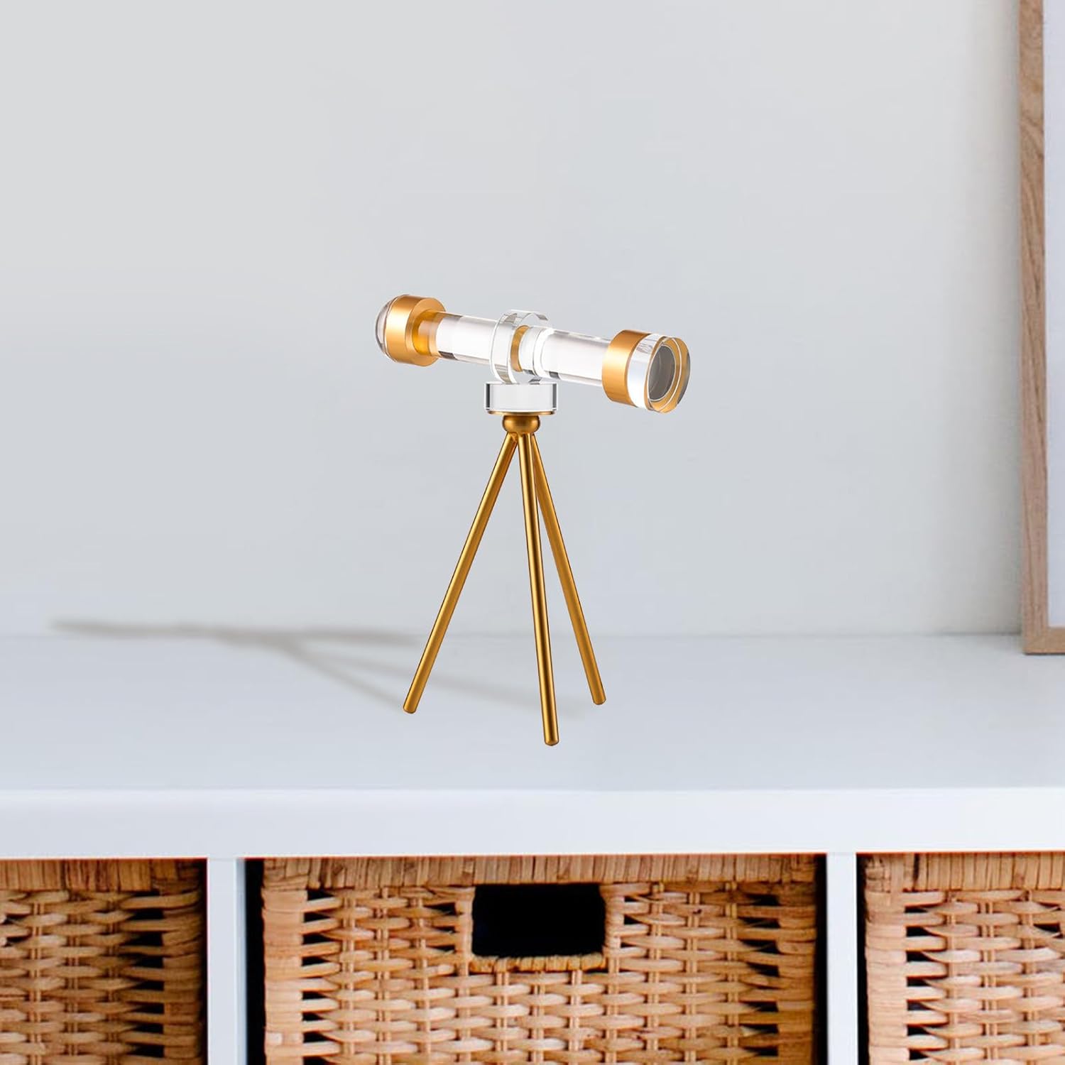 Crystal Telescope Sculpture for Astronomy Beginners, Golden Metal Glass