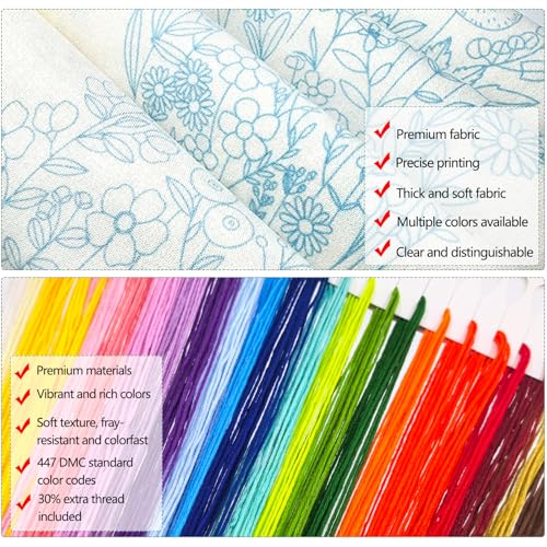 Image of Zhenqing Snowman Embroidery Kit for Beginners, Christmas Winter Needlework Kit with Pre-Printed Cotton Fabric, 20cm Hoop, Threads & Tools (C0146)