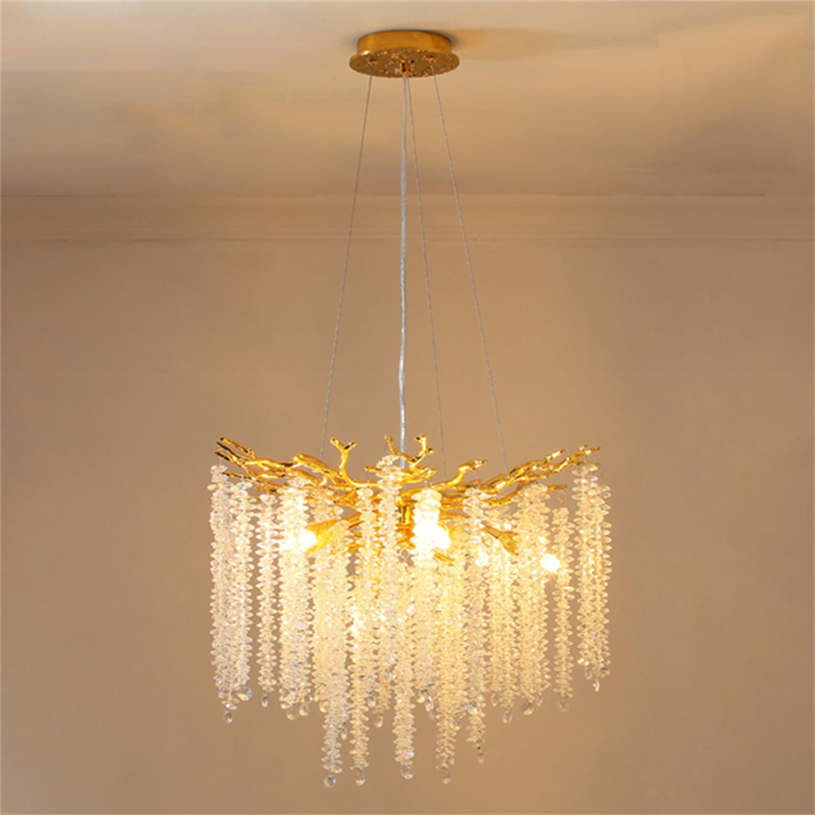 SXECAEPS Modern creative chandelier Crystal Tree Branches Modern Luxury Round Raindrop Pendant Light Fixture Ceiling Hanging for Dining Room Bedroom Living Entryway, Gold,D60cm
