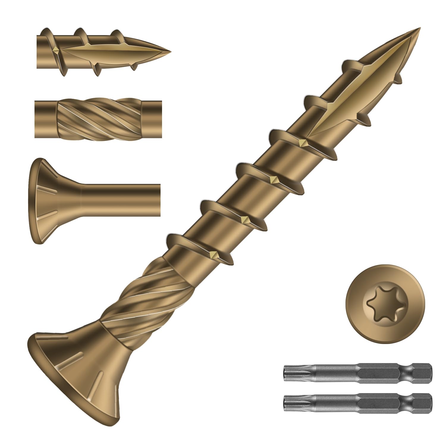 #8 x 1-1/4″ Deck Screws (398Pcs) 2lb. Carbon Steel, Yellow, Flat Head, Rust Resistant epoxy Coated, with T25 Star Bit