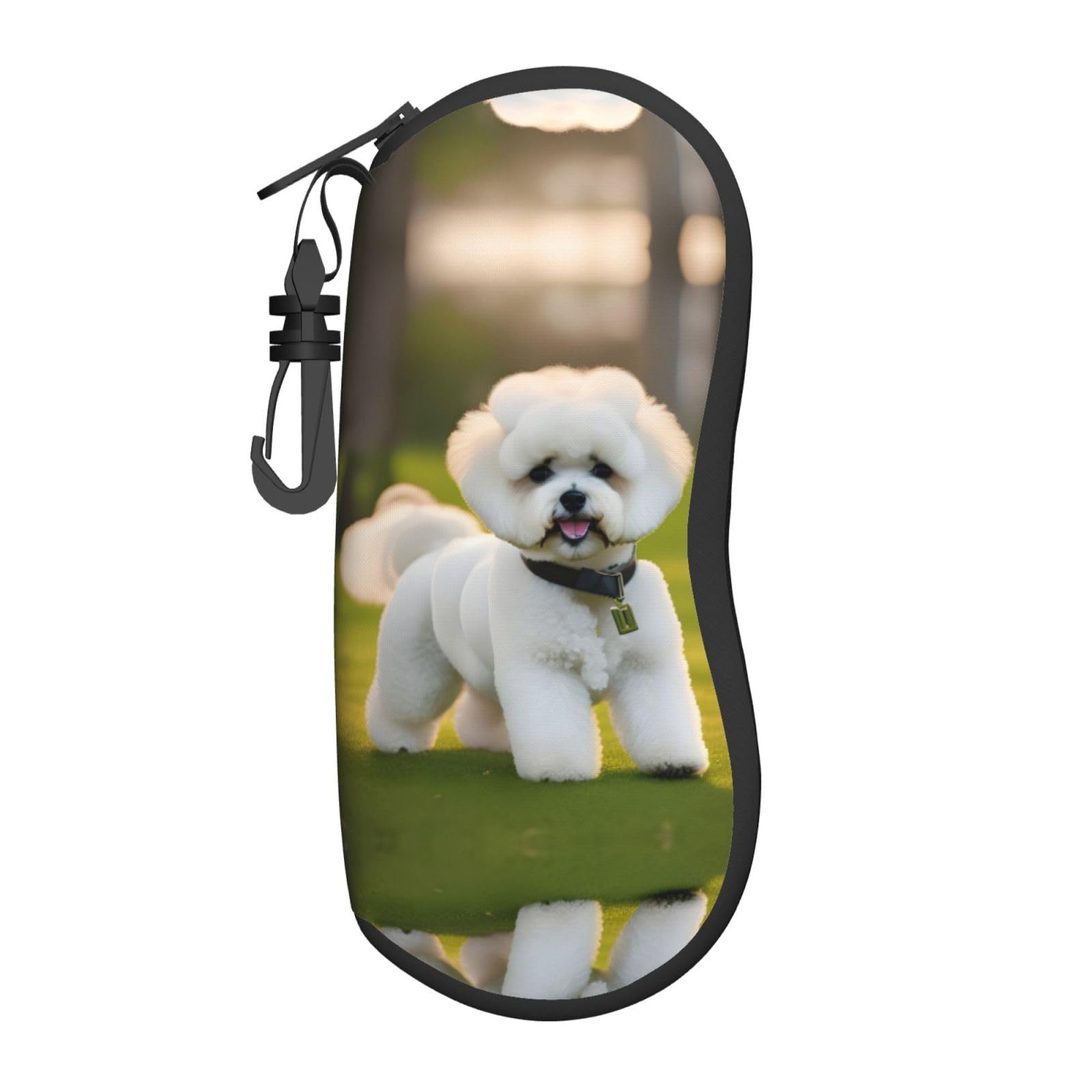 Bichon Frise Dog on the grass Large Glasses Case,Durable Eyeglass Holder for Women with Hard Shell - Perfect for Travel and Daily Use, Black, One size